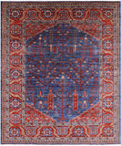 Blue Persian Fine Serapi Hand Knotted Wool Rug - 8' 2" X 9' 9" - Golden Nile
