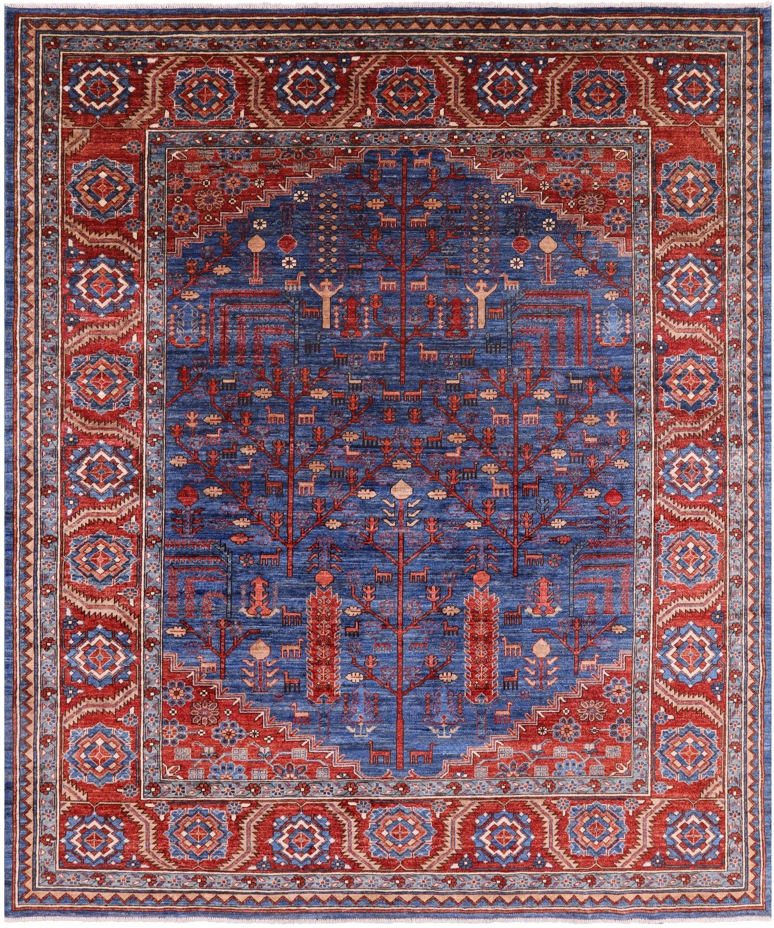 Blue Persian Fine Serapi Hand Knotted Wool Rug - 8' 2" X 9' 9" - Golden Nile