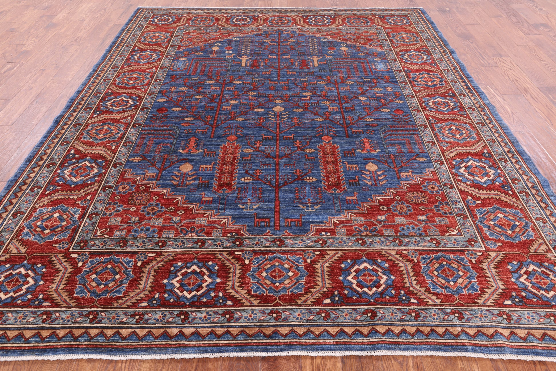 Blue Persian Fine Serapi Hand Knotted Wool Rug - 8' 2" X 9' 9" - Golden Nile