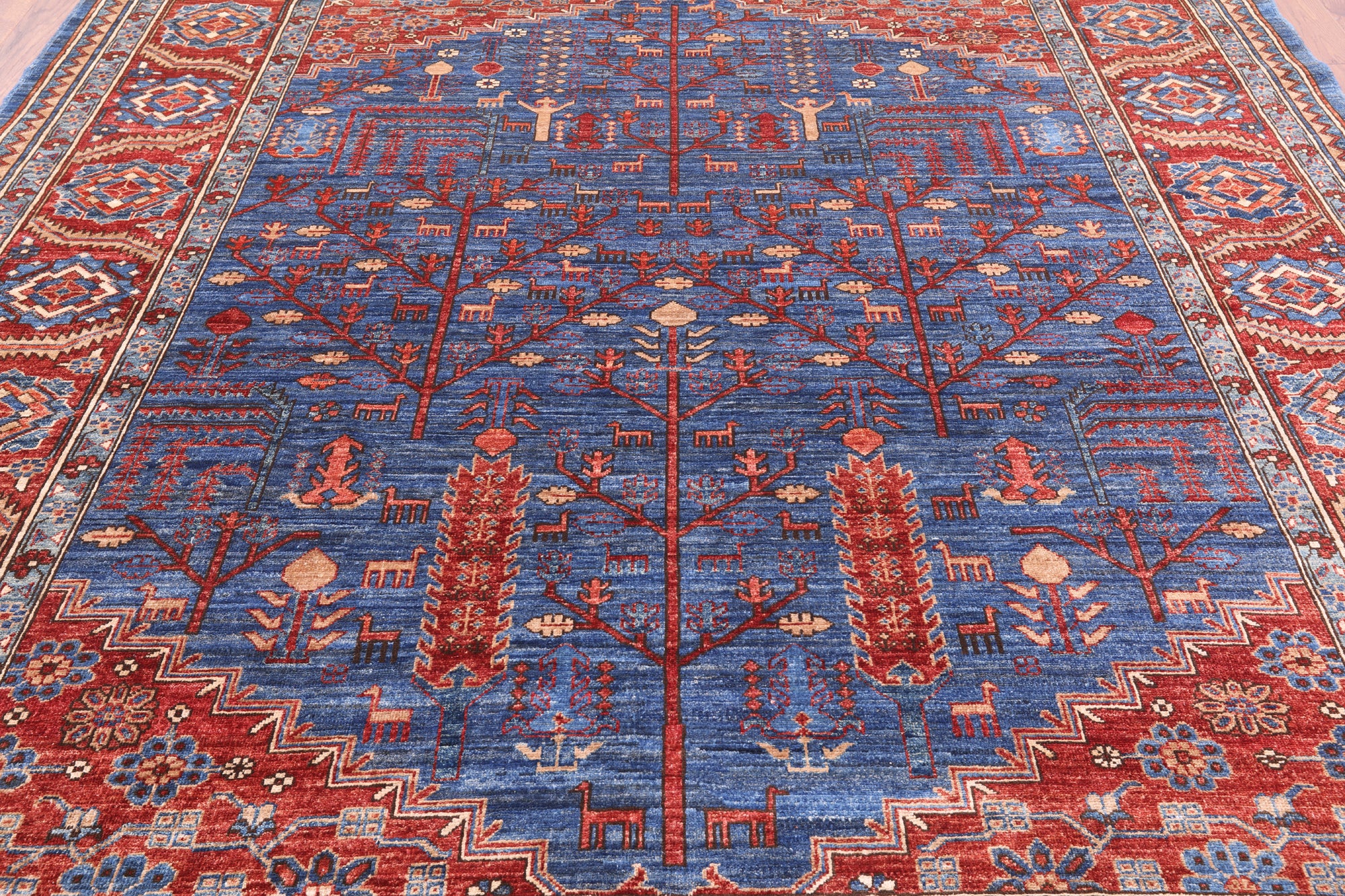 Blue Persian Fine Serapi Hand Knotted Wool Rug - 8' 2" X 9' 9" - Golden Nile