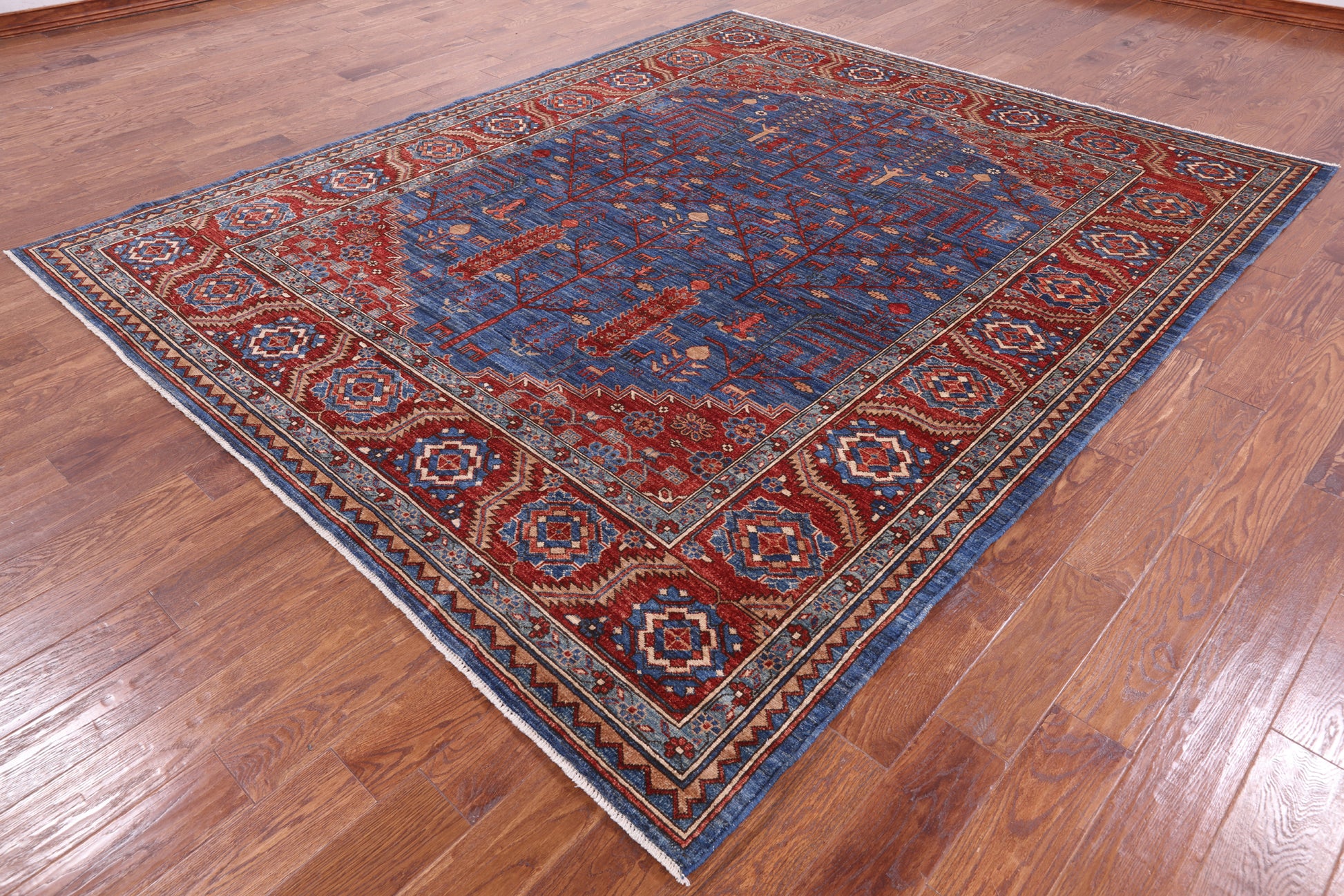 Blue Persian Fine Serapi Hand Knotted Wool Rug - 8' 2" X 9' 9" - Golden Nile