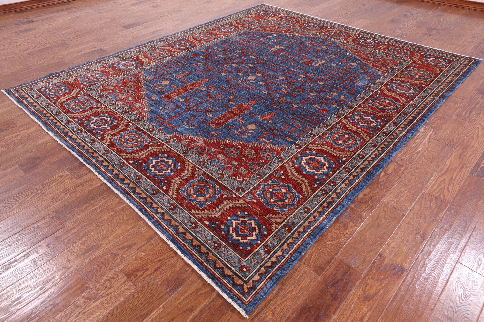 Blue Persian Fine Serapi Hand Knotted Wool Rug - 8' 2" X 9' 9" - Golden Nile