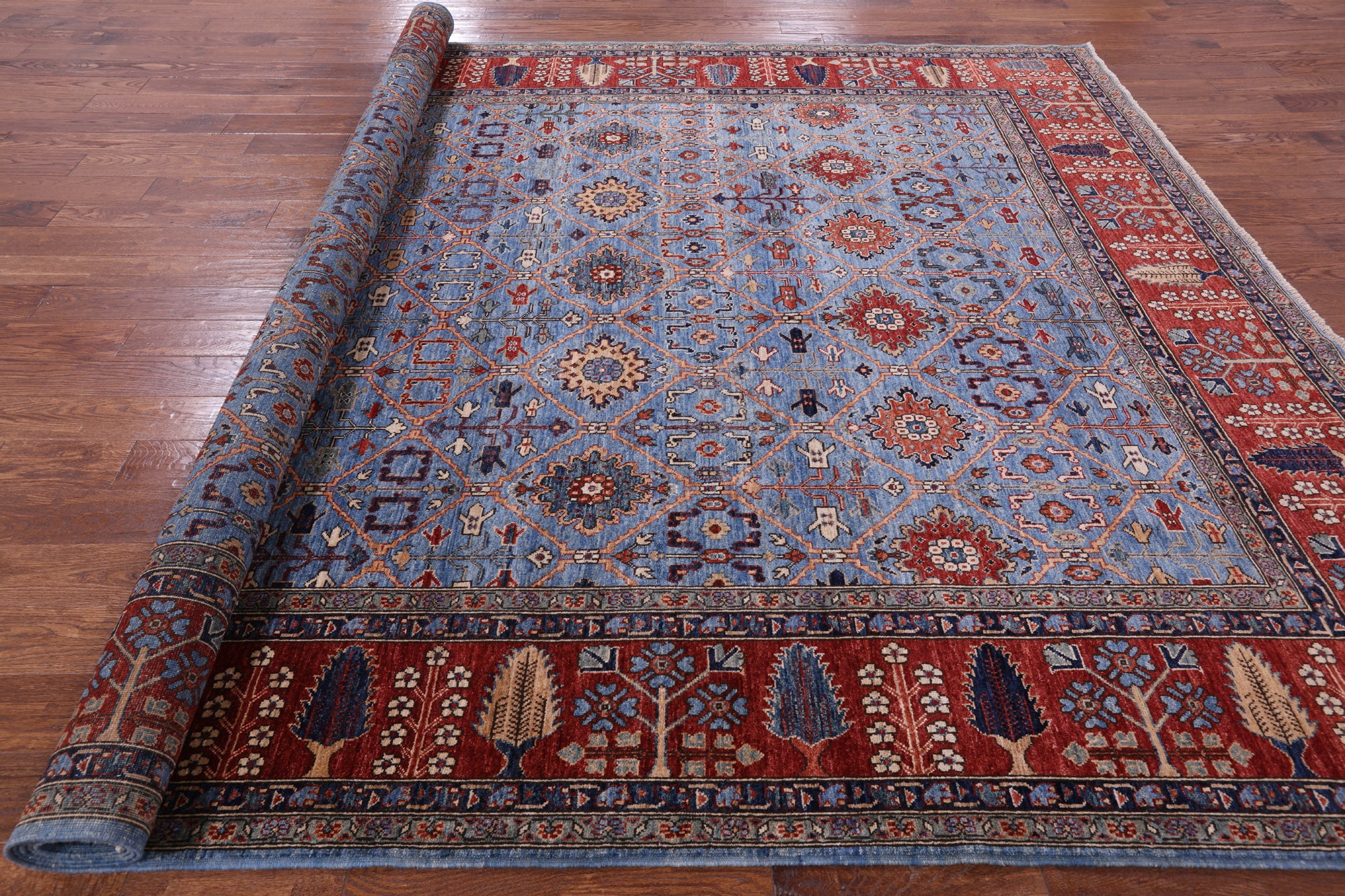 Blue Persian Fine Serapi Handmade Wool Rug - 9' 0" X 12' 7" - Golden Nile