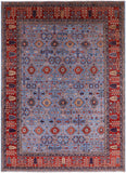 Blue Persian Fine Serapi Handmade Wool Rug - 9' 0" X 12' 7" - Golden Nile