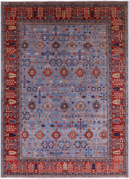 Blue Persian Fine Serapi Handmade Wool Rug - 9' 0" X 12' 7" - Golden Nile