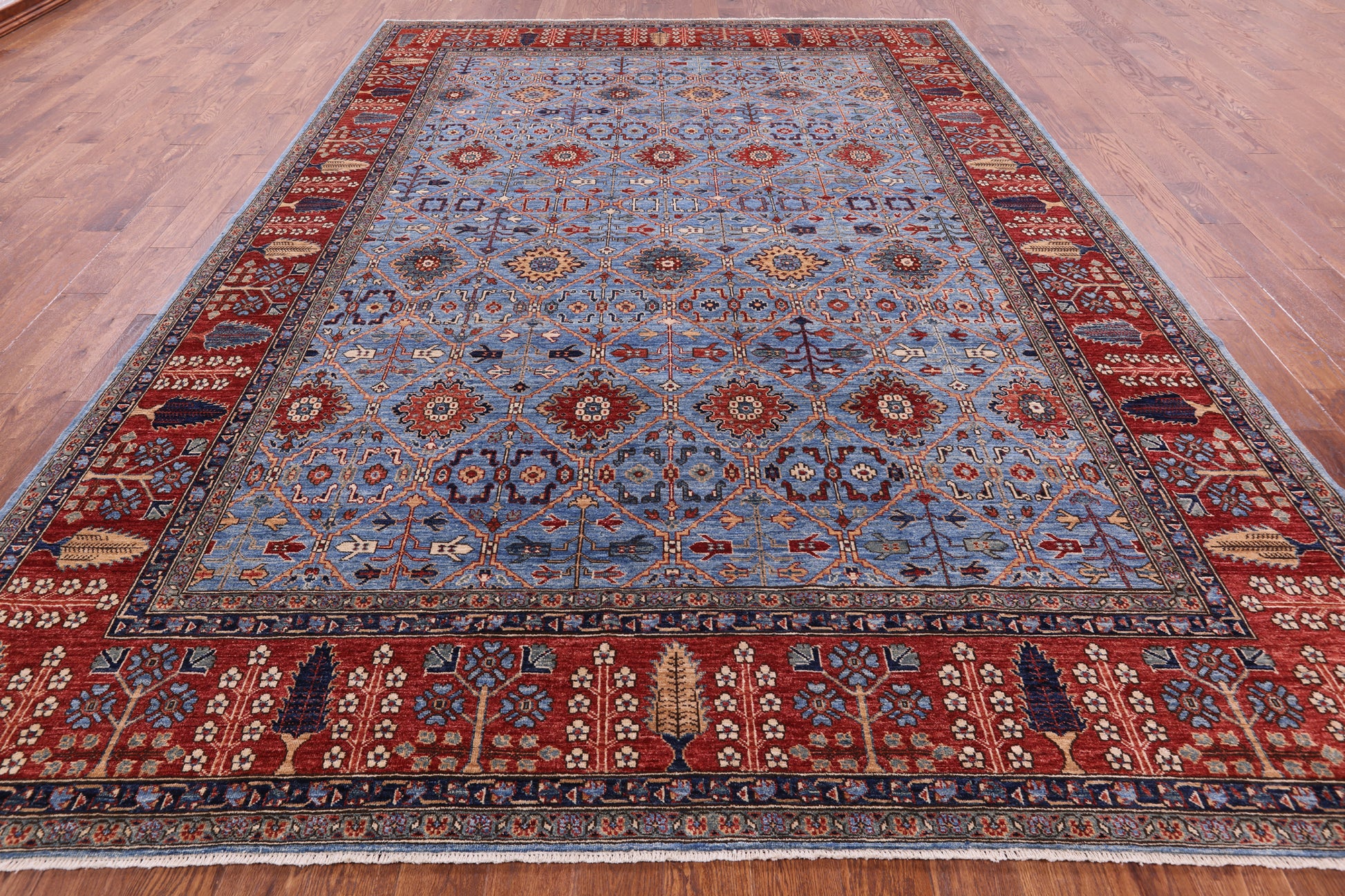 Blue Persian Fine Serapi Handmade Wool Rug - 9' 0" X 12' 7" - Golden Nile