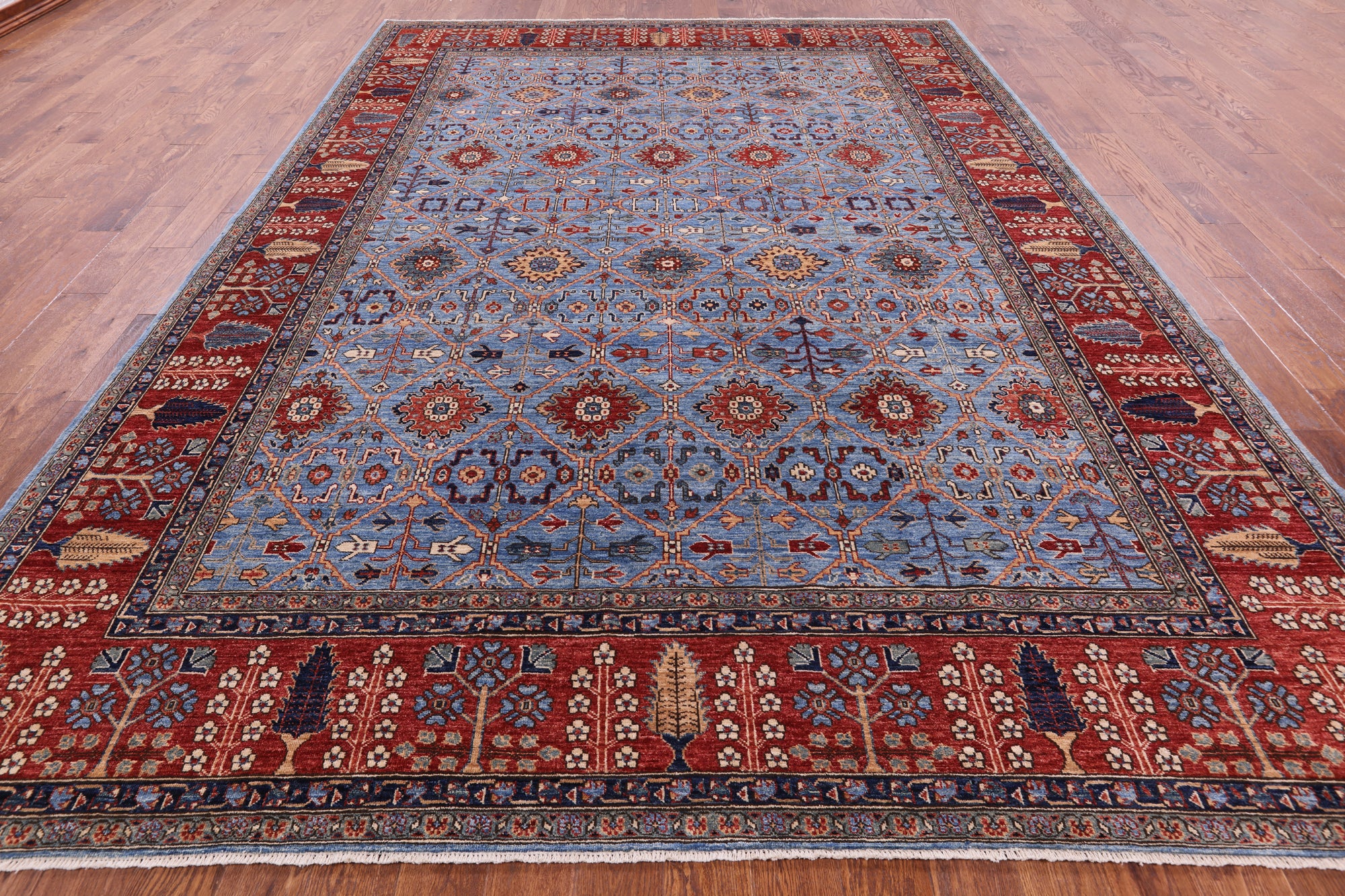 Blue Persian Fine Serapi Handmade Wool Rug - 9' 0" X 12' 7" - Golden Nile