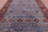 Blue Persian Fine Serapi Handmade Wool Rug - 9' 0" X 12' 7" - Golden Nile