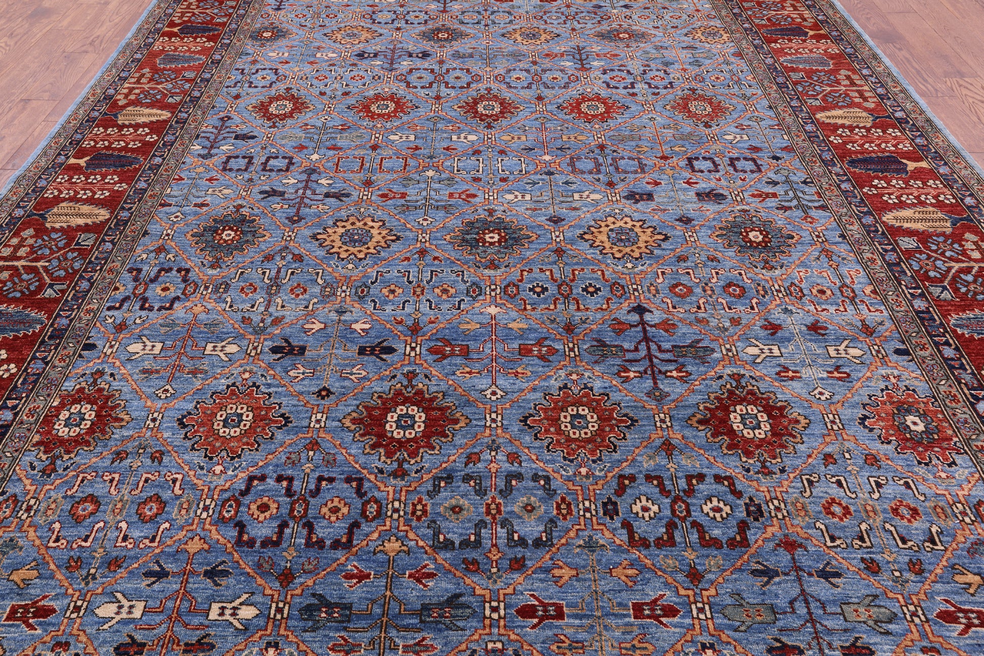 Blue Persian Fine Serapi Handmade Wool Rug - 9' 0" X 12' 7" - Golden Nile