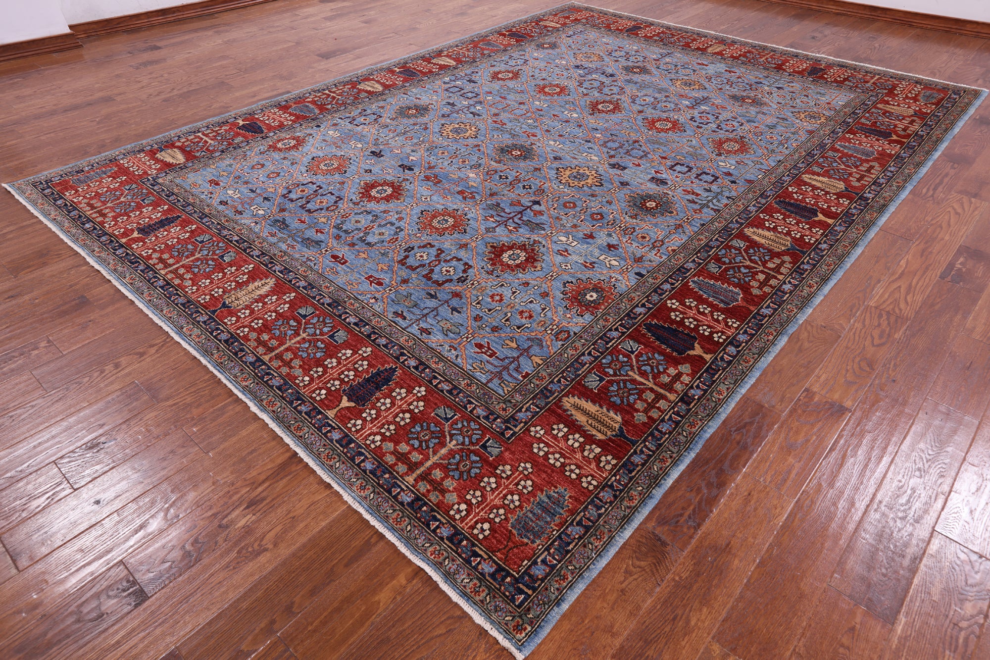 Blue Persian Fine Serapi Handmade Wool Rug - 9' 0" X 12' 7" - Golden Nile