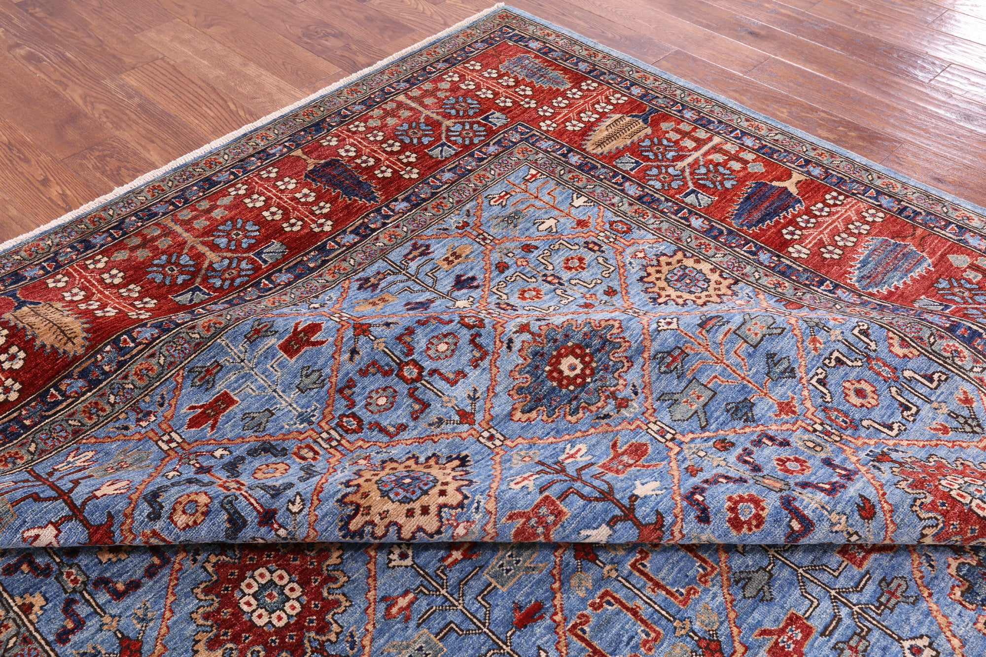 Blue Persian Fine Serapi Handmade Wool Rug - 9' 0" X 12' 7" - Golden Nile