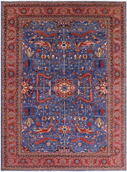 Blue Persian Fine Serapi Handmade Wool Rug - 9' 11" X 13' 7" - Golden Nile