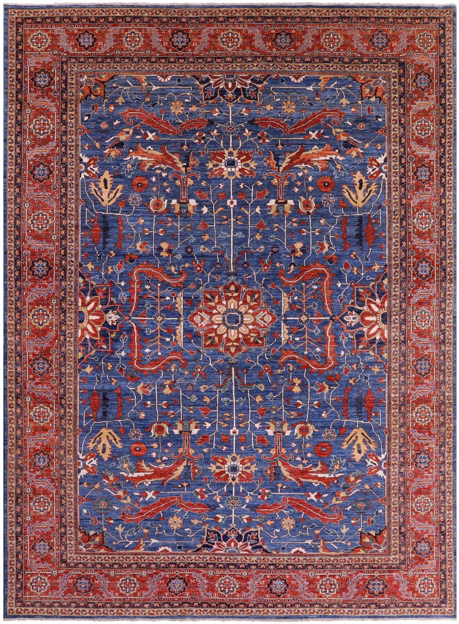 Blue Persian Fine Serapi Handmade Wool Rug - 9' 11" X 13' 7" - Golden Nile