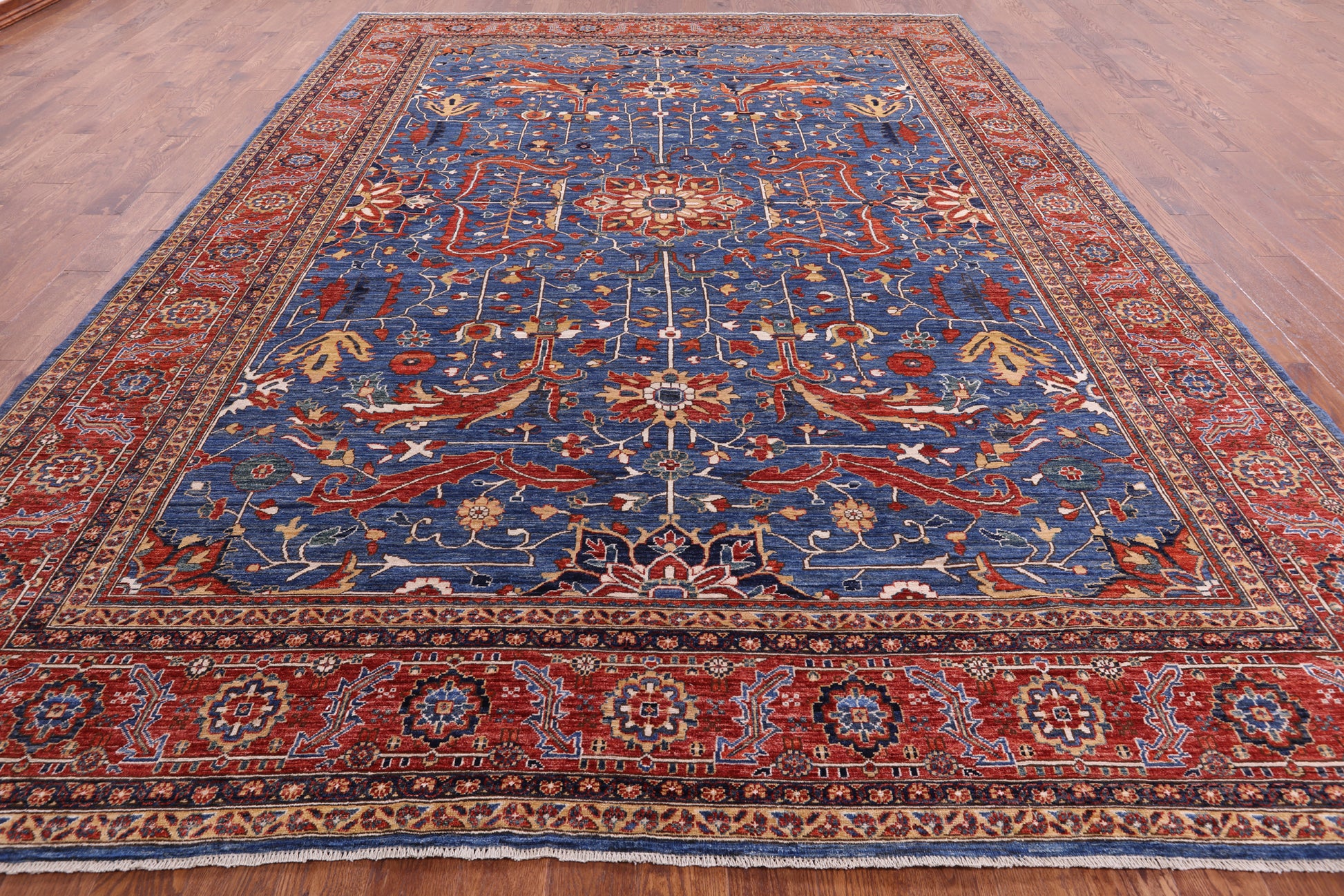 Blue Persian Fine Serapi Handmade Wool Rug - 9' 11" X 13' 7" - Golden Nile