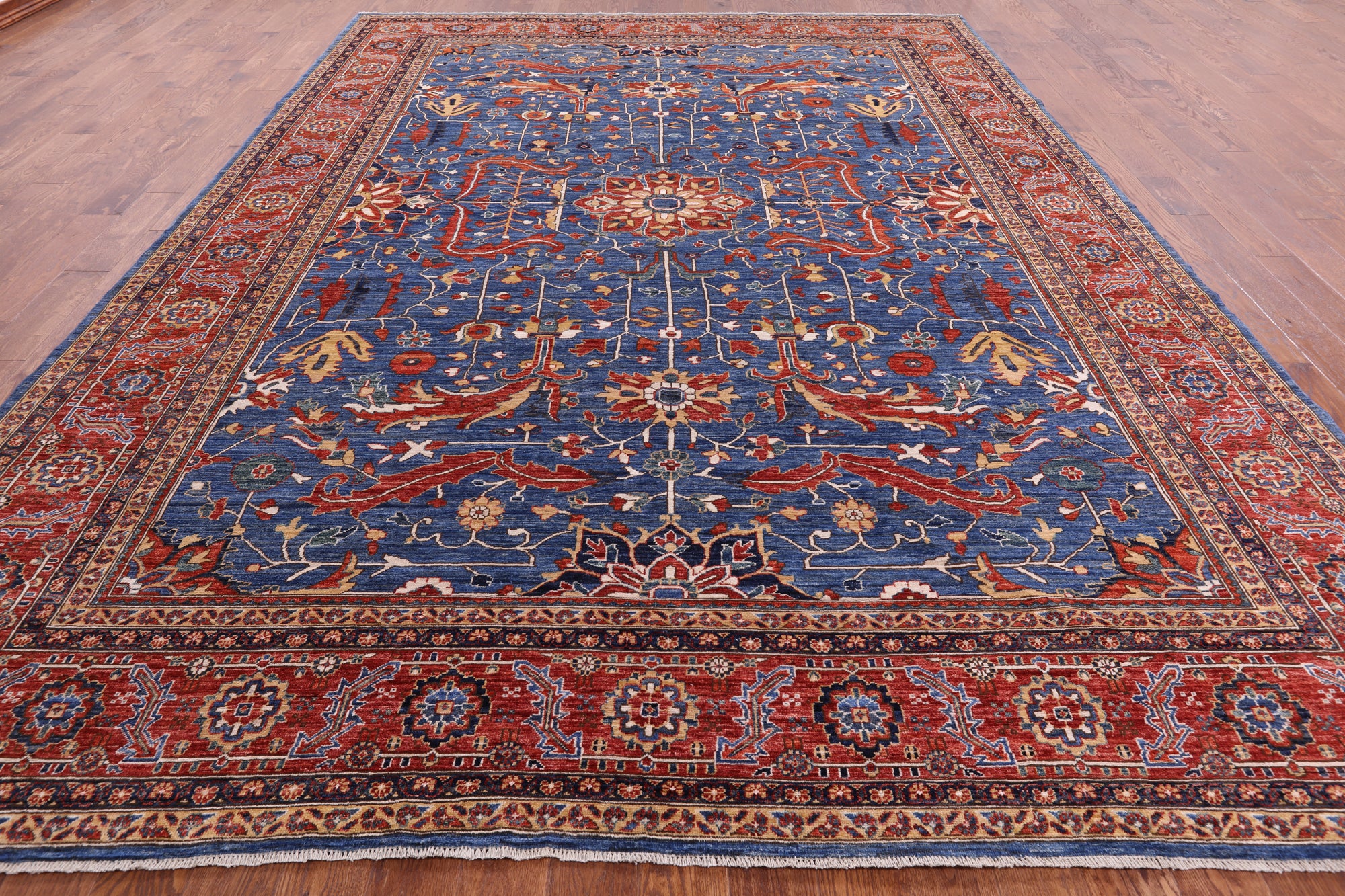 Blue Persian Fine Serapi Handmade Wool Rug - 9' 11" X 13' 7" - Golden Nile
