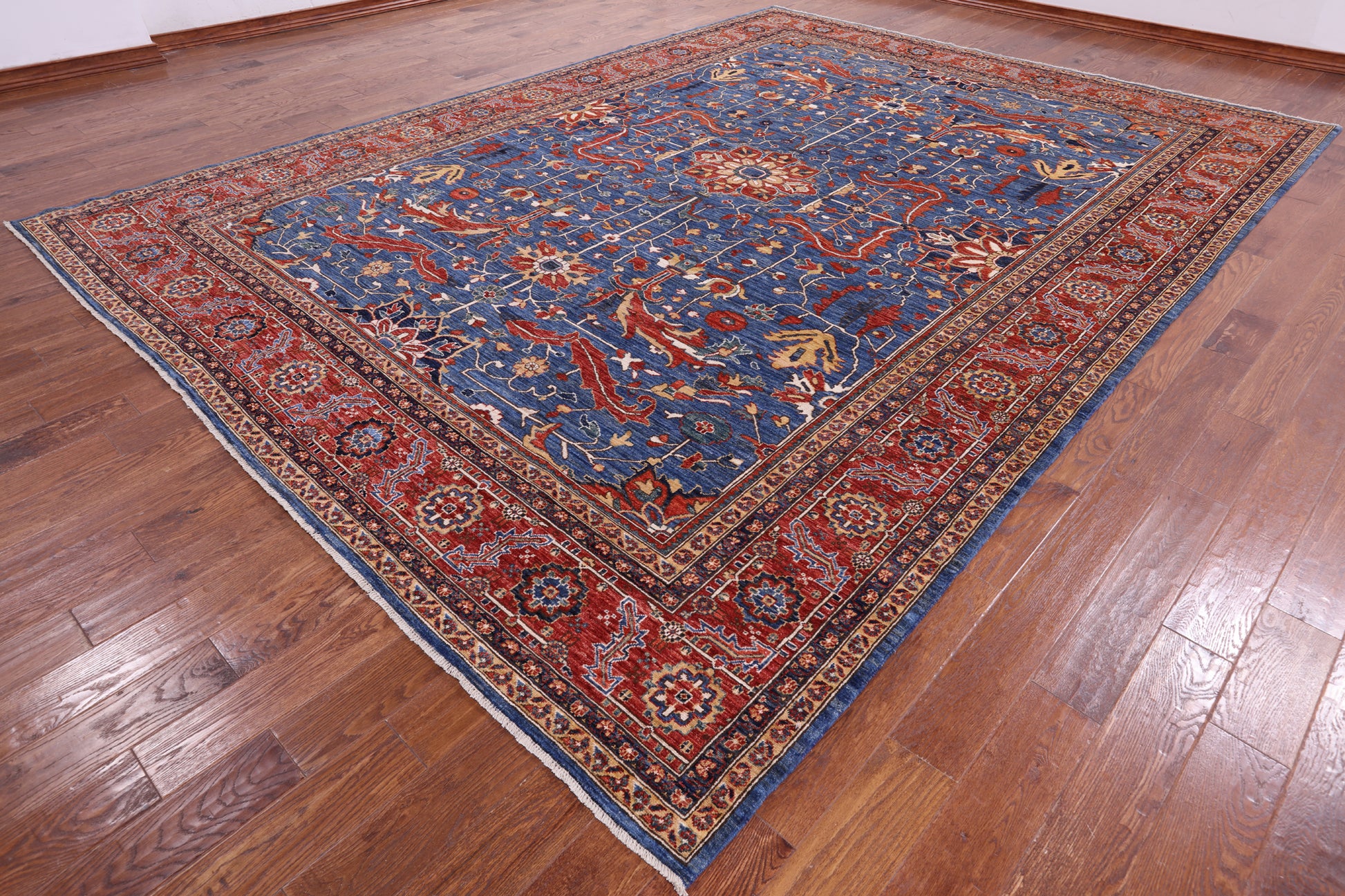 Blue Persian Fine Serapi Handmade Wool Rug - 9' 11" X 13' 7" - Golden Nile