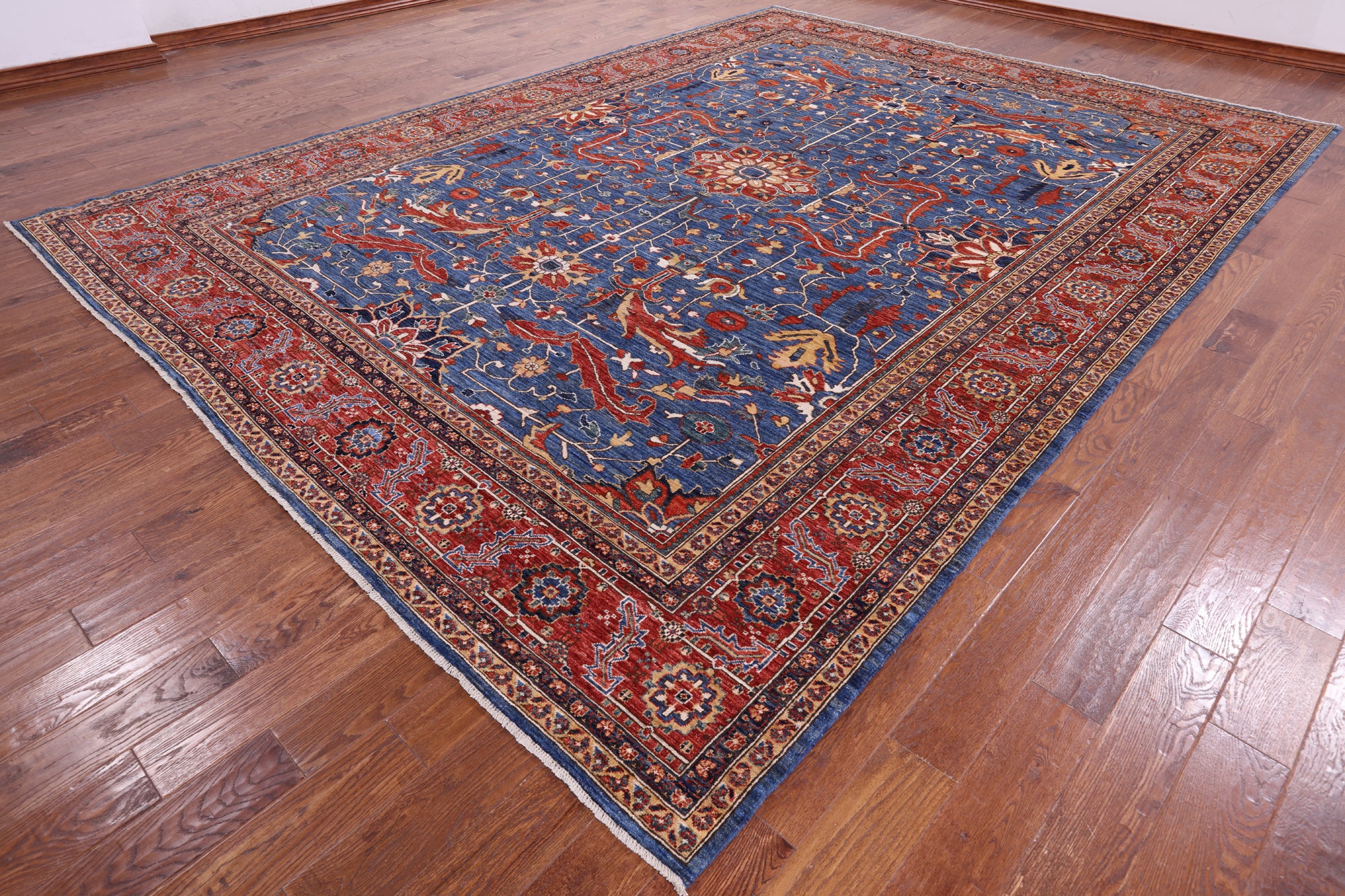 Blue Persian Fine Serapi Handmade Wool Rug - 9' 11" X 13' 7" - Golden Nile