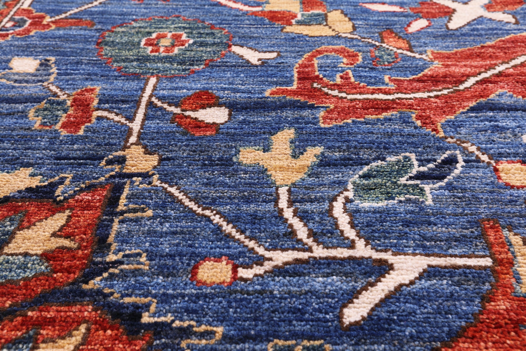 Blue Persian Fine Serapi Handmade Wool Rug - 9' 11" X 13' 7" - Golden Nile
