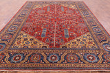 Red Persian Fine Serapi Hand Knotted Wool Rug - 8' 11" X 11' 6" - Golden Nile