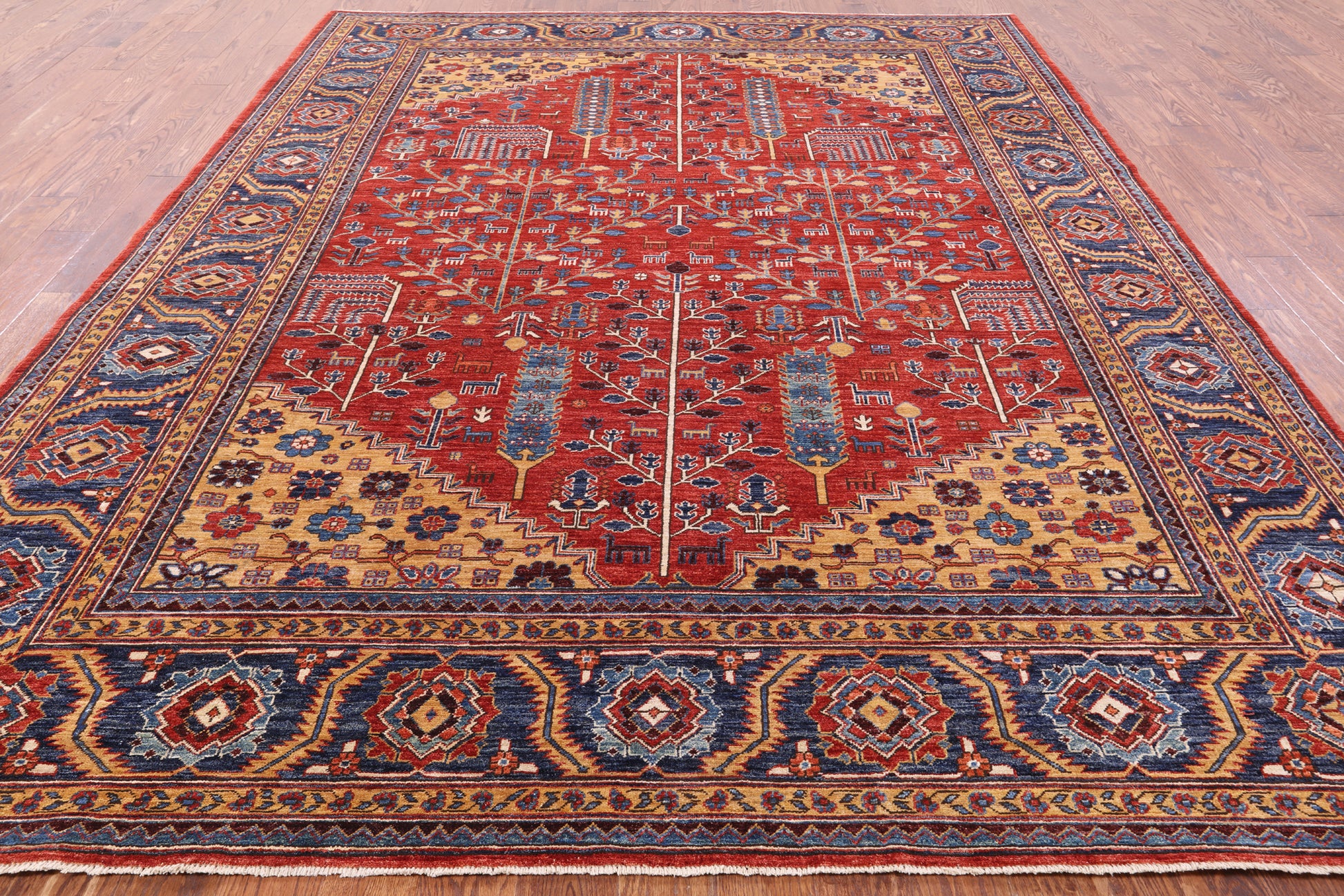 Red Persian Fine Serapi Hand Knotted Wool Rug - 8' 11" X 11' 6" - Golden Nile