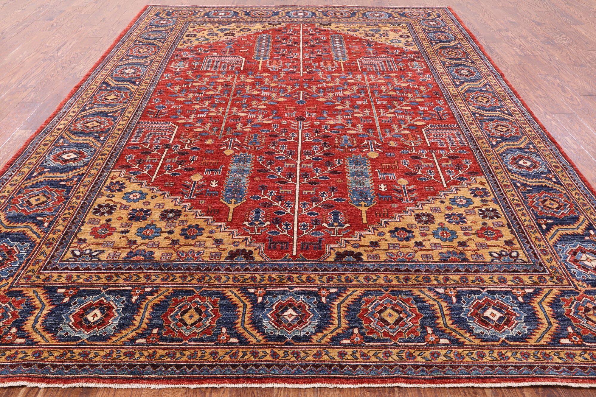 Red Persian Fine Serapi Hand Knotted Wool Rug - 8' 11" X 11' 6" - Golden Nile