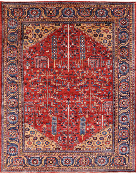 Red Persian Fine Serapi Hand Knotted Wool Rug - 8' 11" X 11' 6" - Golden Nile