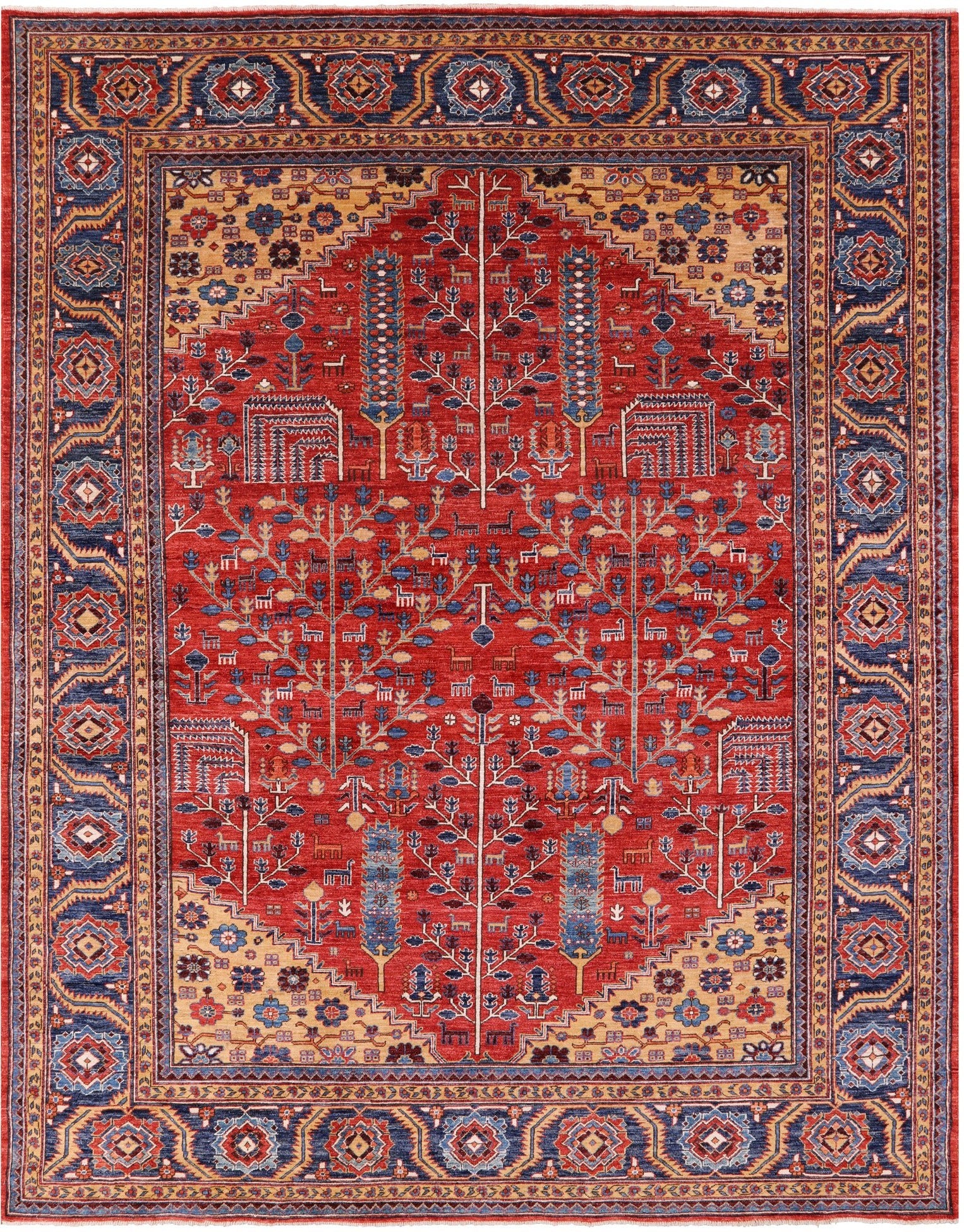 Red Persian Fine Serapi Hand Knotted Wool Rug - 8' 11" X 11' 6" - Golden Nile