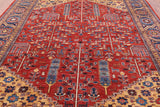 Red Persian Fine Serapi Hand Knotted Wool Rug - 8' 11" X 11' 6" - Golden Nile