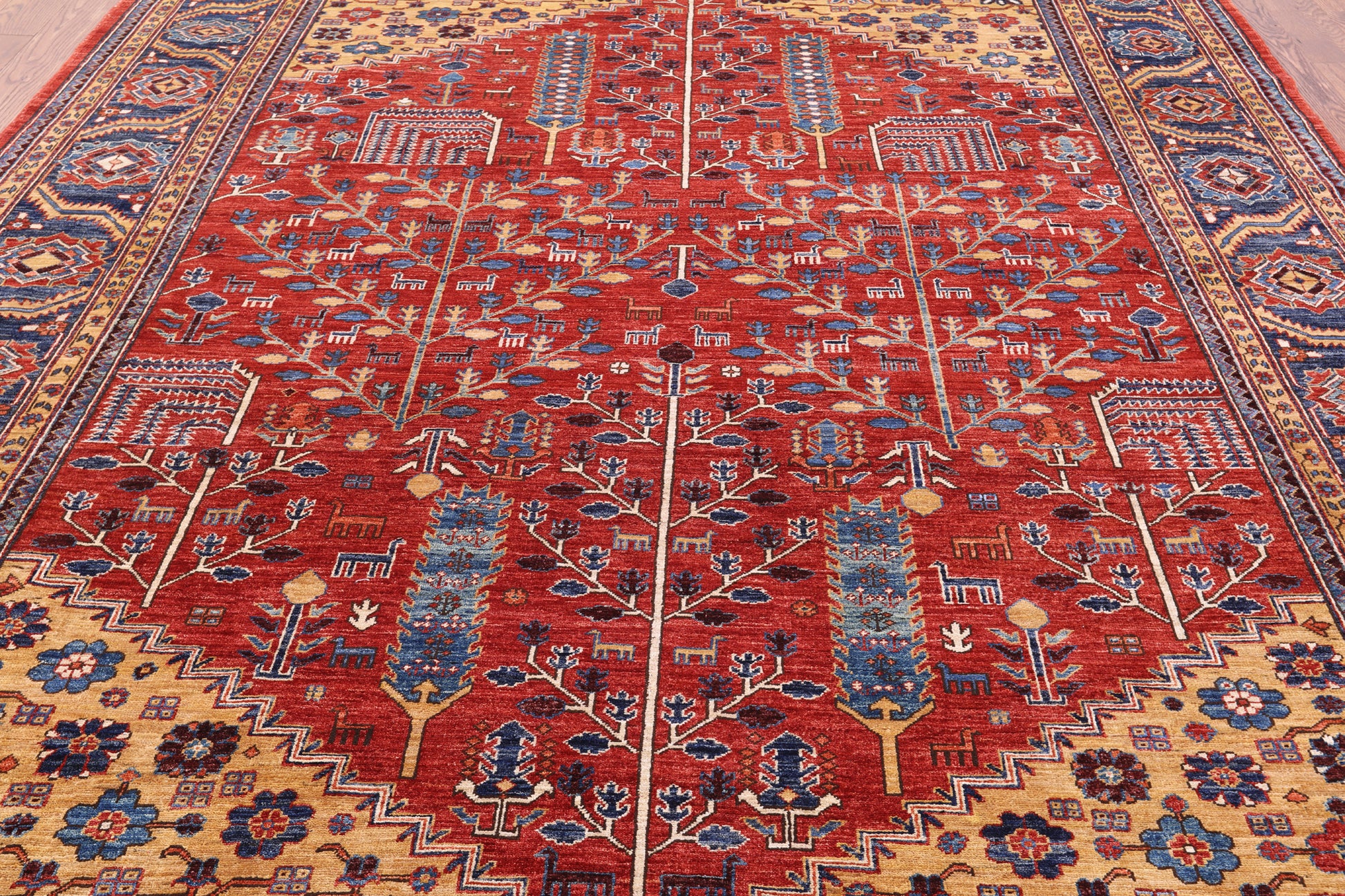 Red Persian Fine Serapi Hand Knotted Wool Rug - 8' 11" X 11' 6" - Golden Nile
