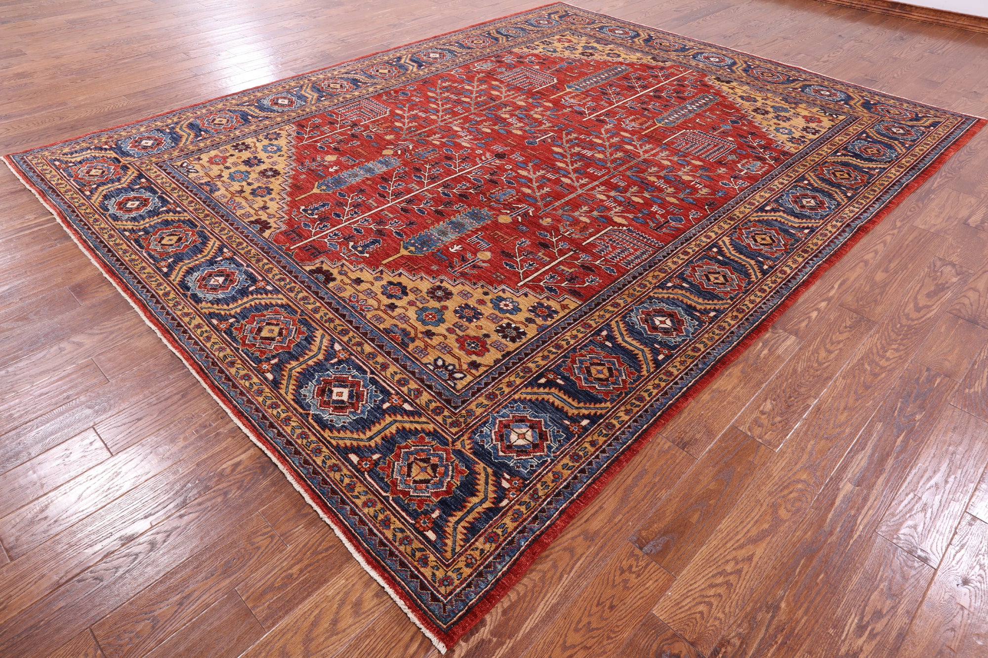 Red Persian Fine Serapi Hand Knotted Wool Rug - 8' 11" X 11' 6" - Golden Nile