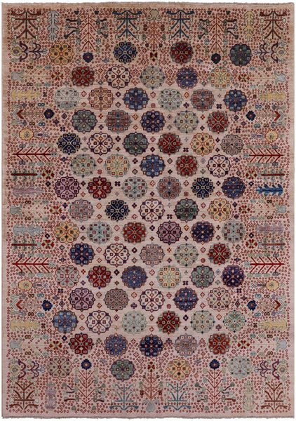 Ivory Turkmen Ersari Hand Knotted Wool Rug - 6' 4" X 8' 10" - Golden Nile