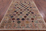 Ivory Turkmen Ersari Hand Knotted Wool Rug - 6' 4" X 8' 10" - Golden Nile