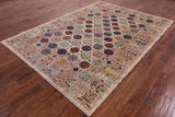 Ivory Turkmen Ersari Hand Knotted Wool Rug - 6' 4" X 8' 10" - Golden Nile