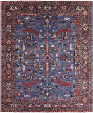 Blue Persian Fine Serapi Hand Knotted Wool Rug - 12' 1" X 14' 8" - Golden Nile
