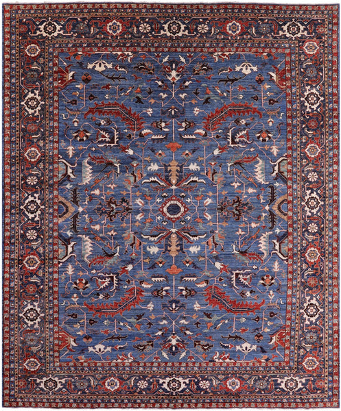 Blue Persian Fine Serapi Hand Knotted Wool Rug - 12' 1" X 14' 8" - Golden Nile