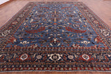 Blue Persian Fine Serapi Hand Knotted Wool Rug - 12' 1" X 14' 8" - Golden Nile