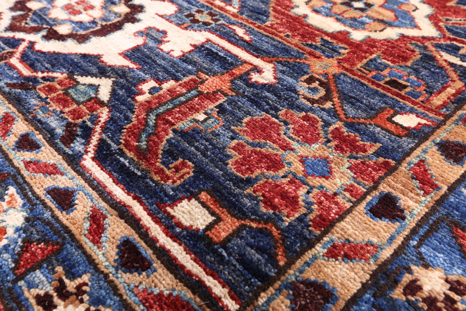 Blue Persian Fine Serapi Hand Knotted Wool Rug - 12' 1" X 14' 8" - Golden Nile