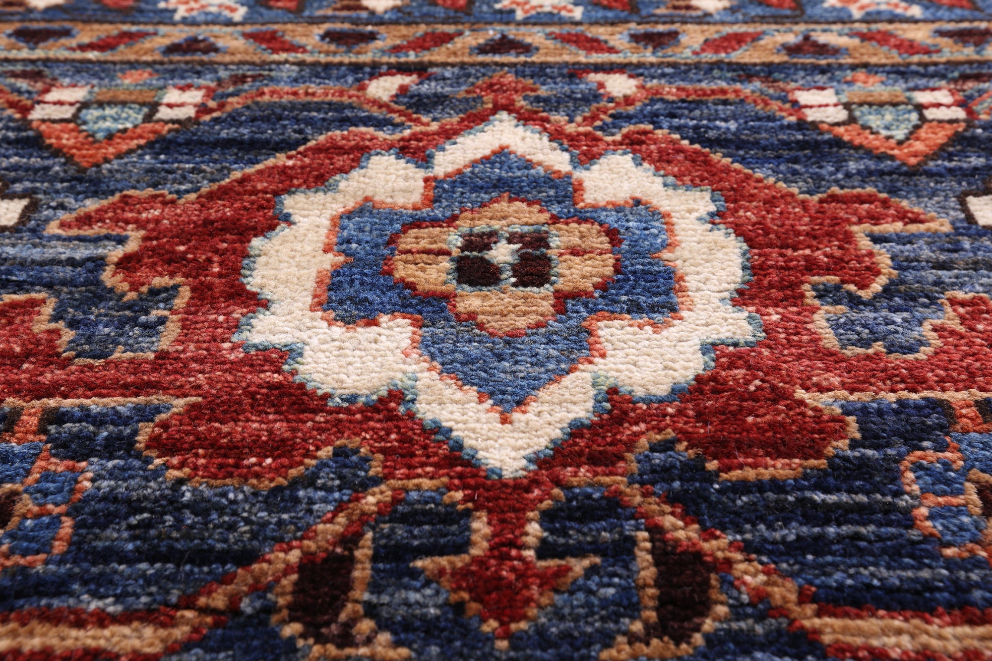 Blue Persian Fine Serapi Hand Knotted Wool Rug - 12' 1" X 14' 8" - Golden Nile