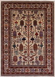 Ivory Tribal Persian Gabbeh Handmade Wool Rug - 4' 11" X 6' 8" - Golden Nile