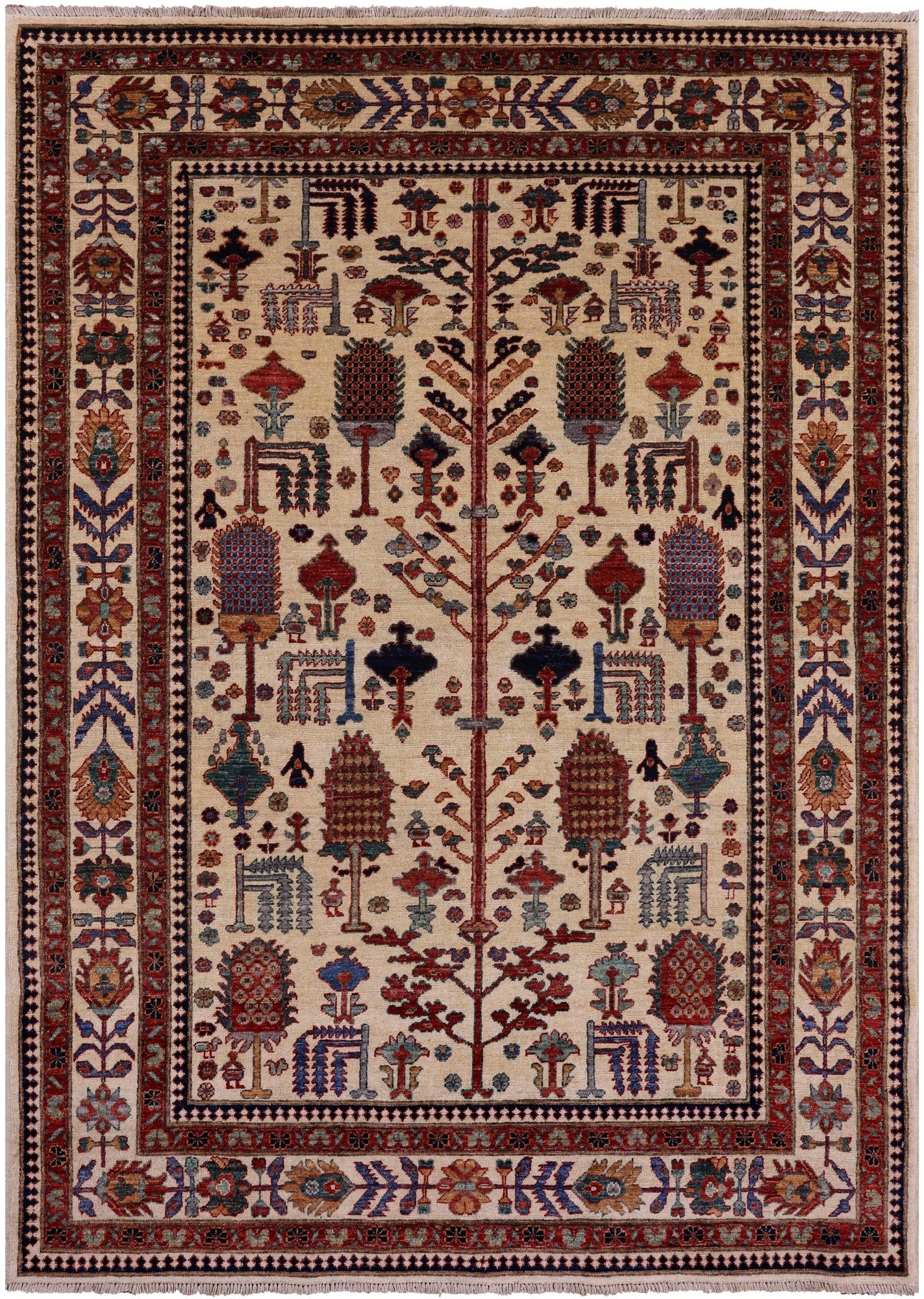 Ivory Tribal Persian Gabbeh Handmade Wool Rug - 4' 11" X 6' 8" - Golden Nile