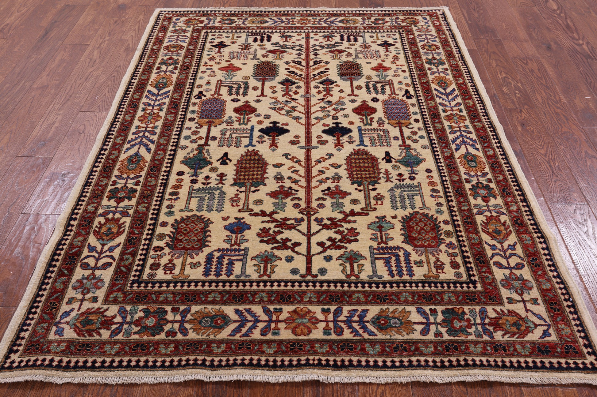 Ivory Tribal Persian Gabbeh Handmade Wool Rug - 4' 11" X 6' 8" - Golden Nile