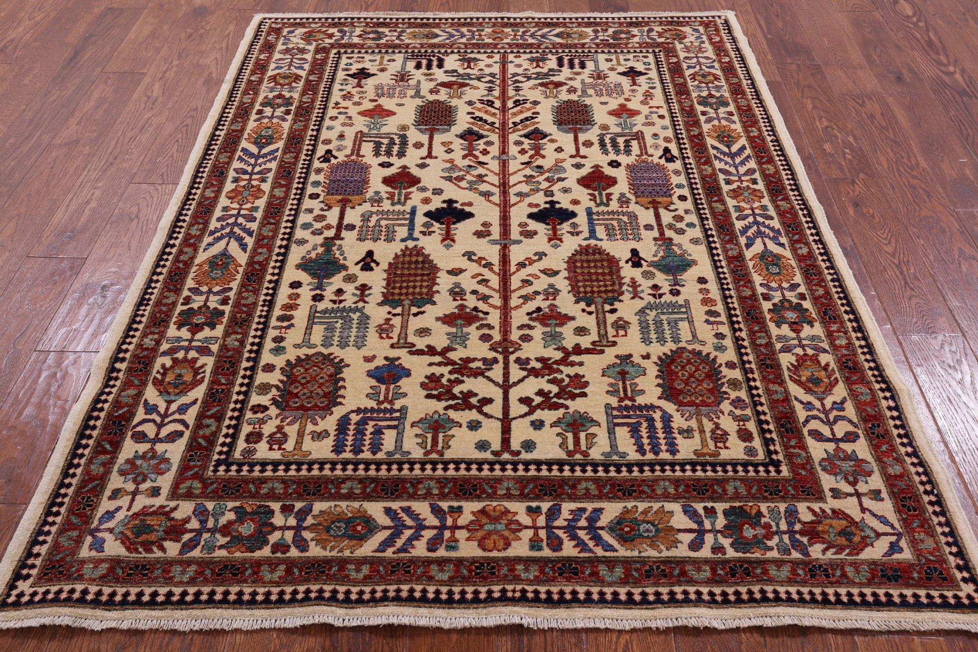Ivory Tribal Persian Gabbeh Handmade Wool Rug - 4' 11" X 6' 8" - Golden Nile