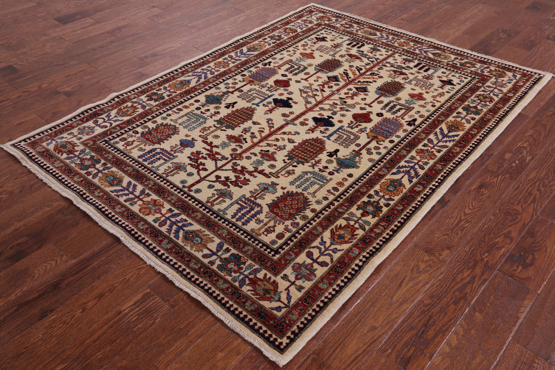 Ivory Tribal Persian Gabbeh Handmade Wool Rug - 4' 11" X 6' 8" - Golden Nile