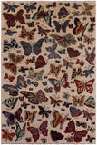 Ivory Butterflies Design Modern Handmade Wool Rug - 5' 7" X 8' 5" - Golden Nile