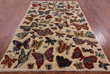 Ivory Butterflies Design Modern Handmade Wool Rug - 5' 7" X 8' 5" - Golden Nile