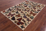 Ivory Butterflies Design Modern Handmade Wool Rug - 5' 7" X 8' 5" - Golden Nile