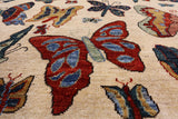 Ivory Butterflies Design Modern Handmade Wool Rug - 5' 7" X 8' 5" - Golden Nile