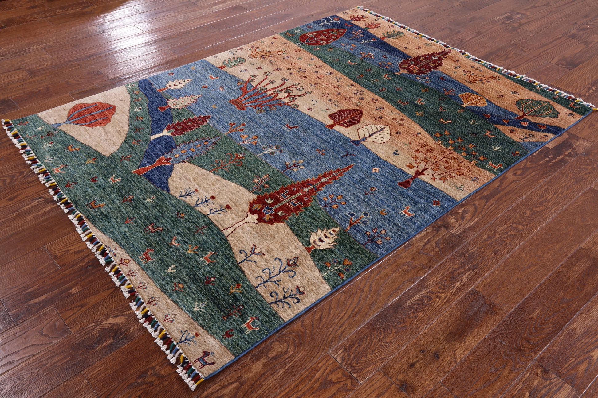 Tribal Persian Gabbeh Handmade Wool Rug - 5' 1" X 6' 9" - Golden Nile