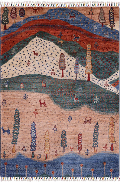 Persian Gabbeh Handmade Wool Rug - 4' 0" X 5' 8" - Golden Nile