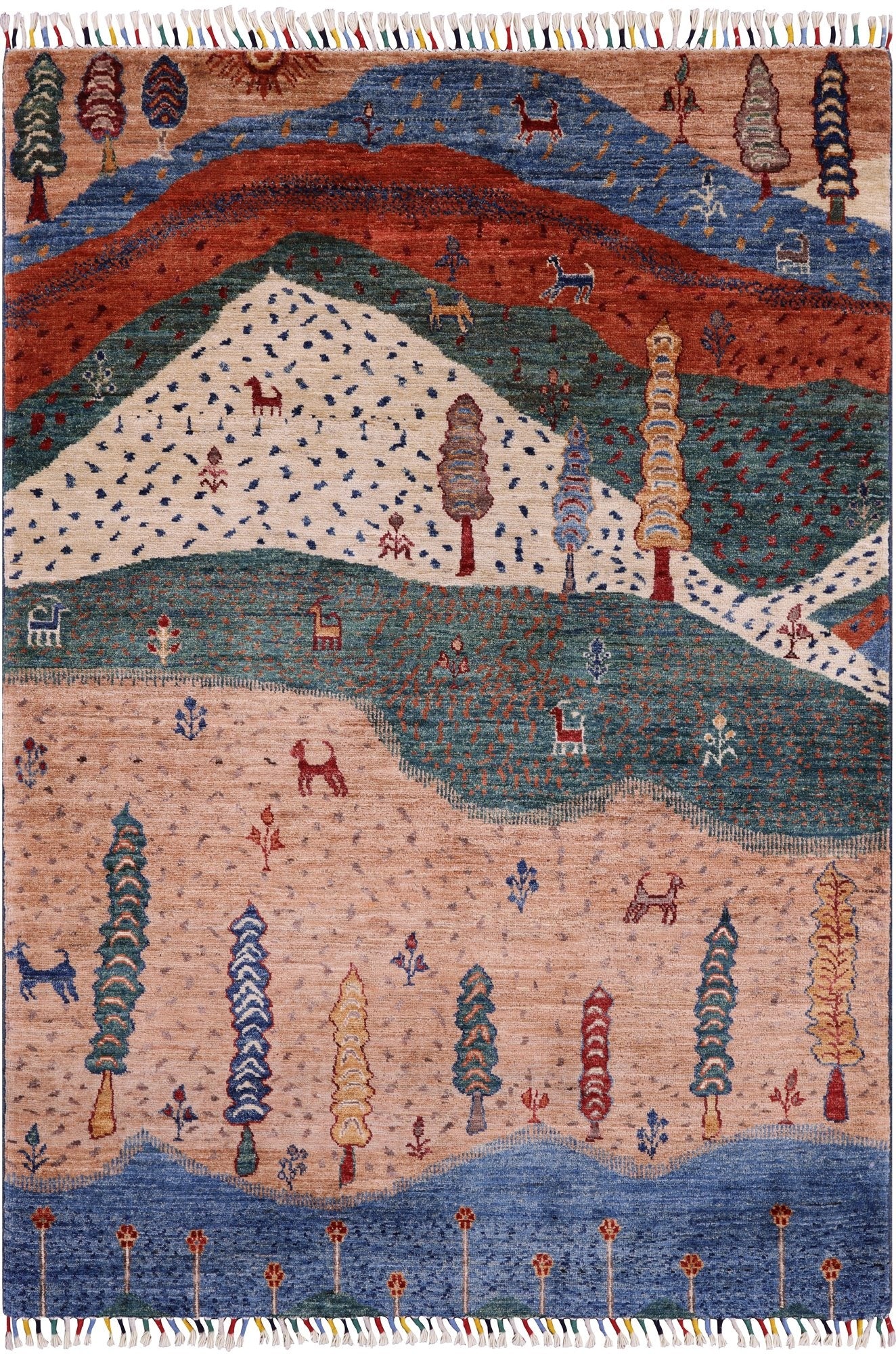 Persian Gabbeh Handmade Wool Rug - 4' 0" X 5' 8" - Golden Nile